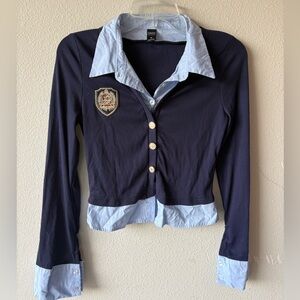 Navy and Light Blue layered Button-Up Cardigan